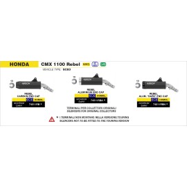 Imagen de ESCAPE ARROW HONDA CMX 1100 REBEL '22 HOMOLOGATED    NICHROM DARK SILENCER WITH WELDED LINK  PIPE AND ALUMINUM ENDCAP 